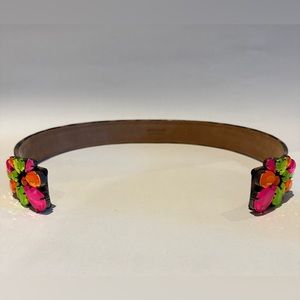 Roberto Cavalli Animal Print Leather and Multicolor Jewel Open Cuff Belt.
